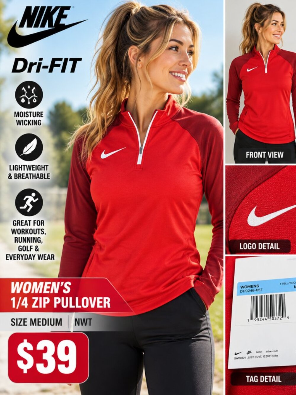 Nike Dri-FIT Women’s Medium 1/4 Zip Performance Pullover NWT